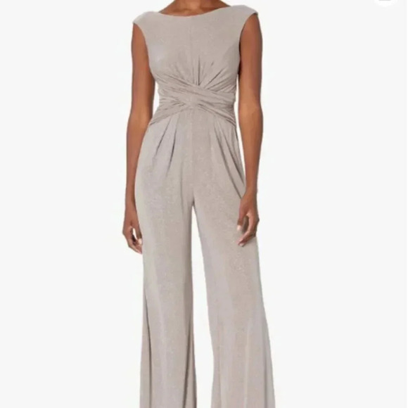 Eliza J Twist Front Boat Neck Jumpsuit Taupe Glittery 4 - Picture 5 of 16